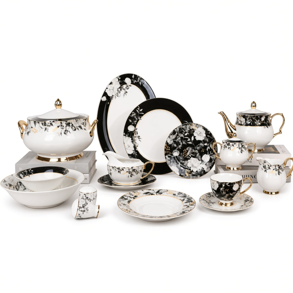 Johnson Bros Inspired Noir Blossoms Bone China Dinner Set