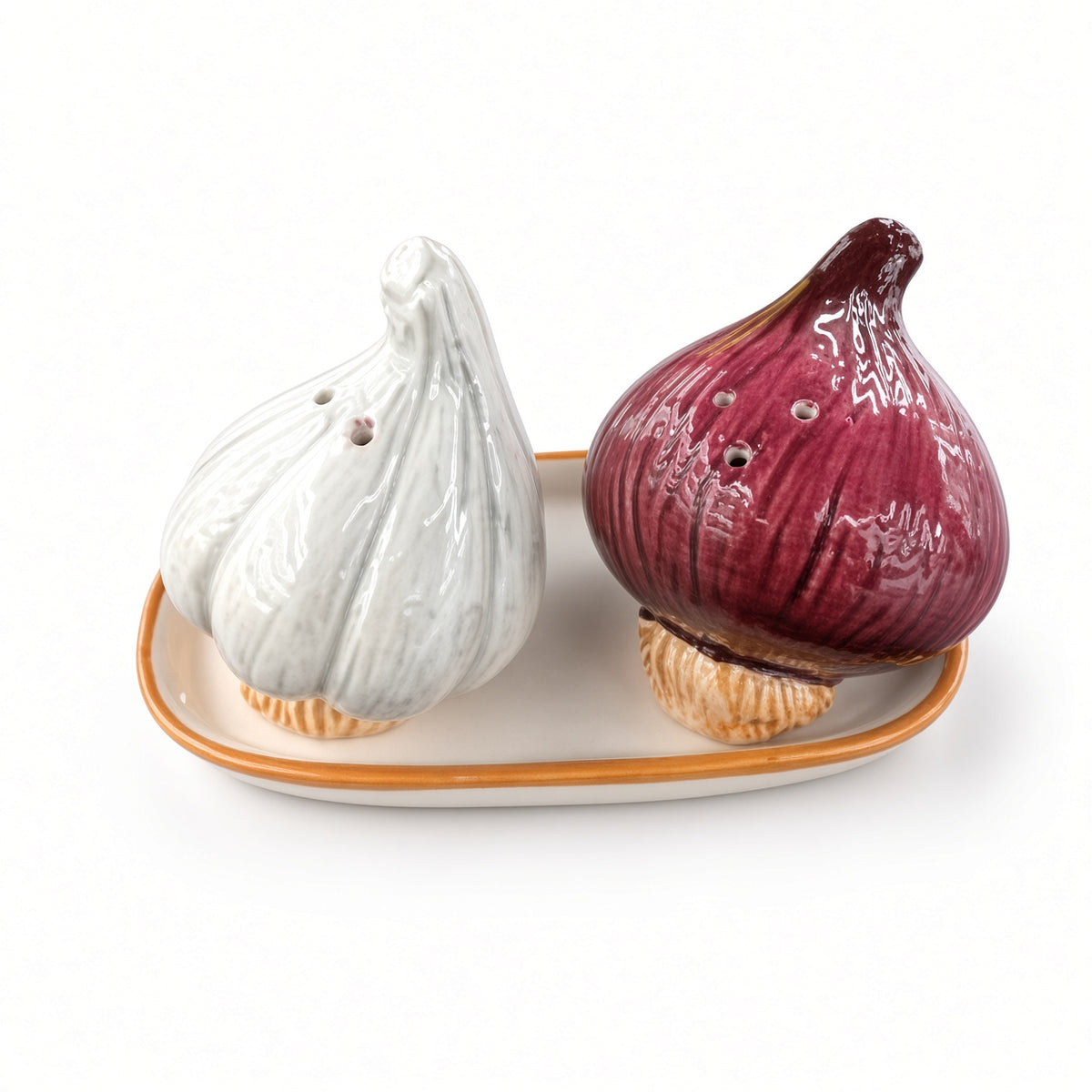 Kitchlux Ceramic Salt and Pepper Shakers - Garlic & Onion