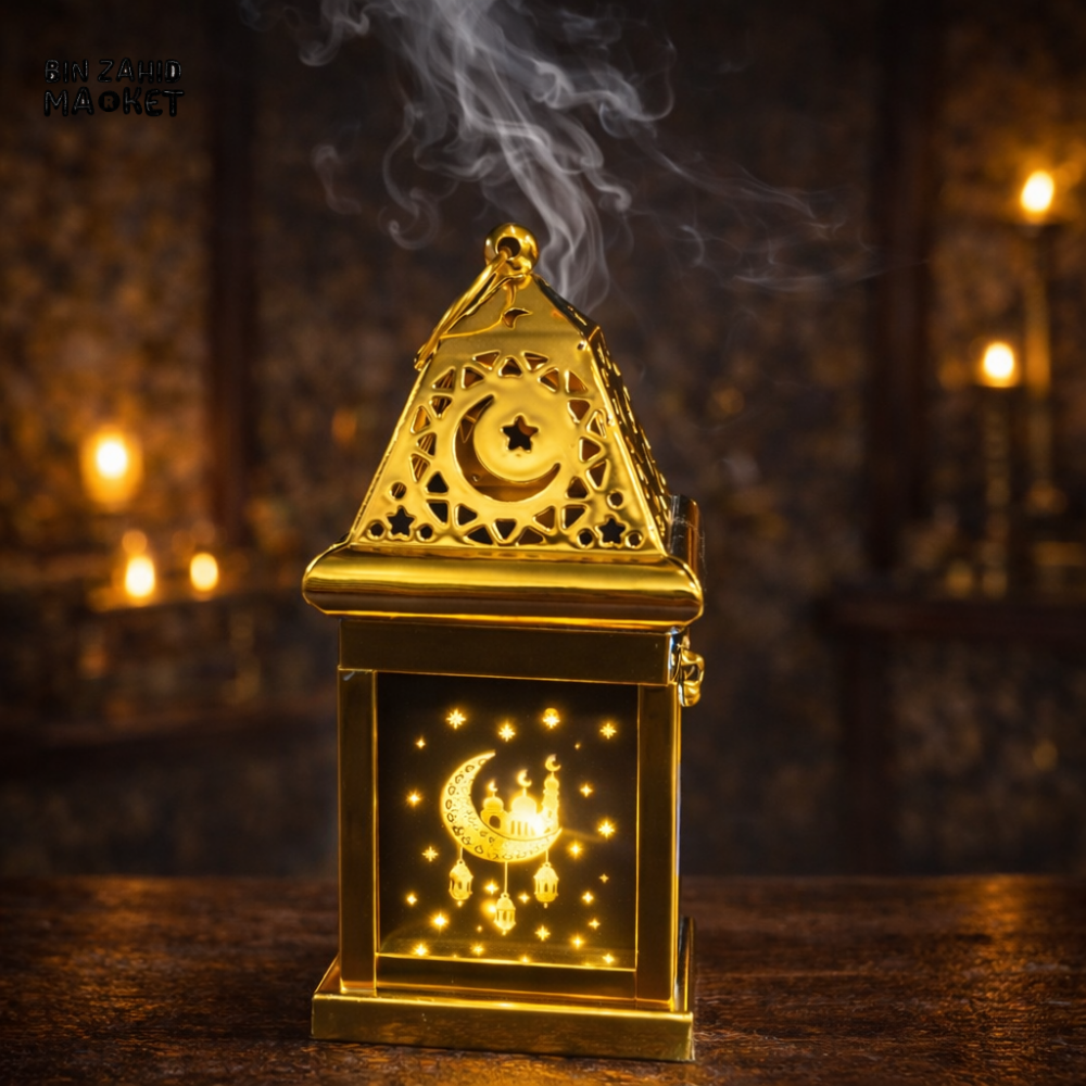 RAMADAN ARABIC THEME DECORATIVE LED CELL METAL LANTERNS + INCENSE BURNER