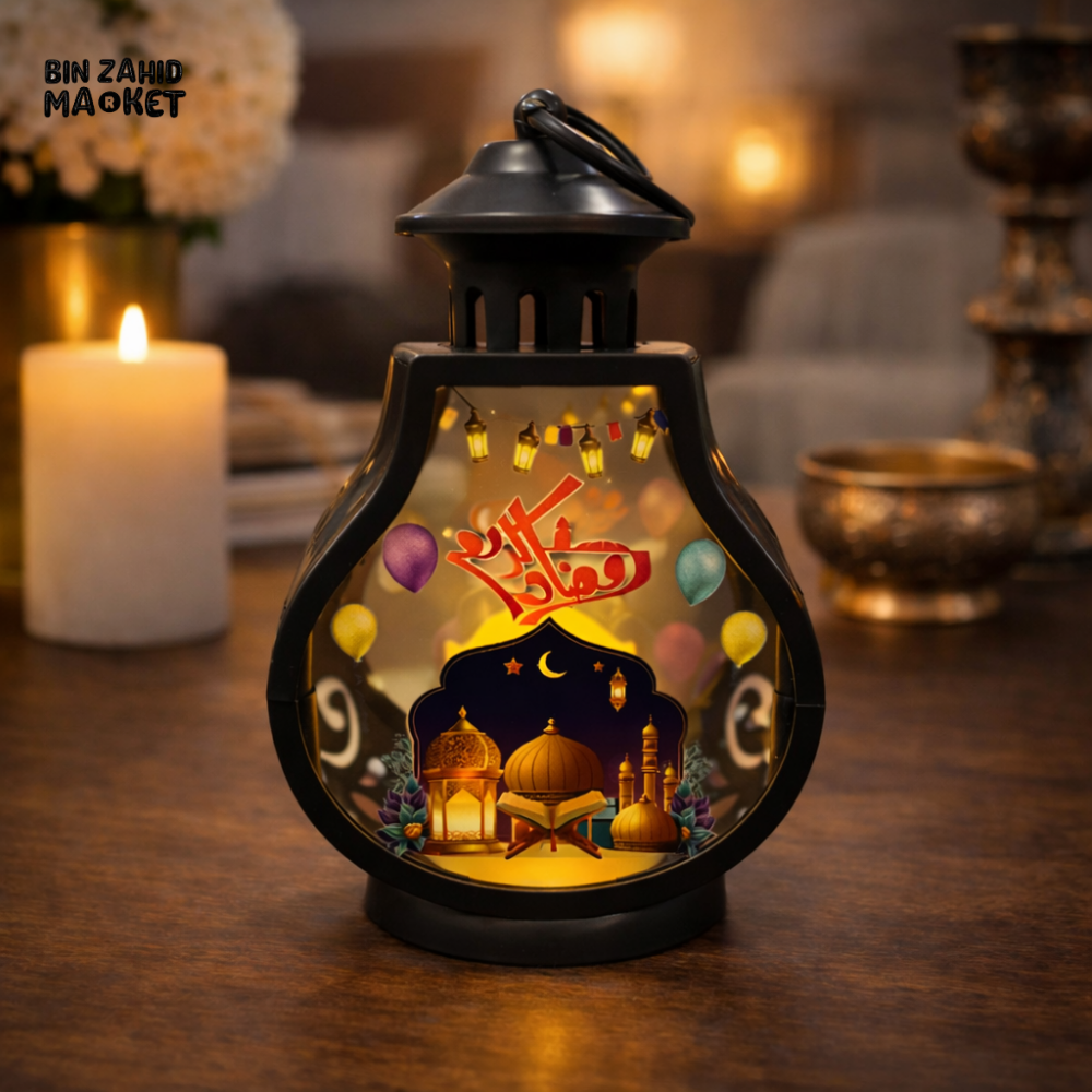 RAMADAN FESTIVE LED LANTERN ISLAMIC TABLE DECOR NIGHT LIGHT - BLACK