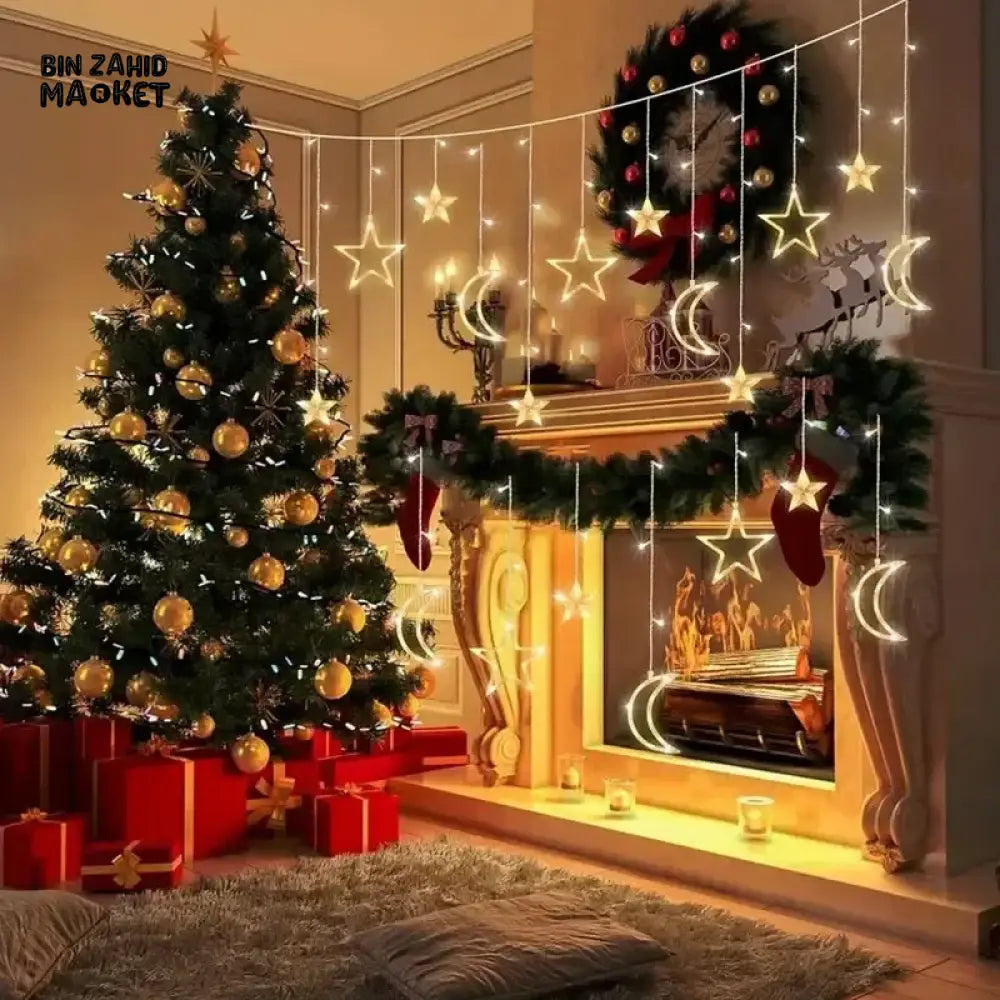 DECORA STAR & CRESCENT CURTAIN LED LIGHTS – WARM GLOW FESTIVE HOME DECOR