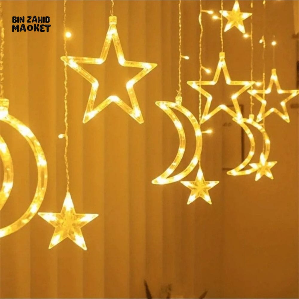 DECORA STAR & CRESCENT CURTAIN LED LIGHTS – WARM GLOW FESTIVE HOME DECOR