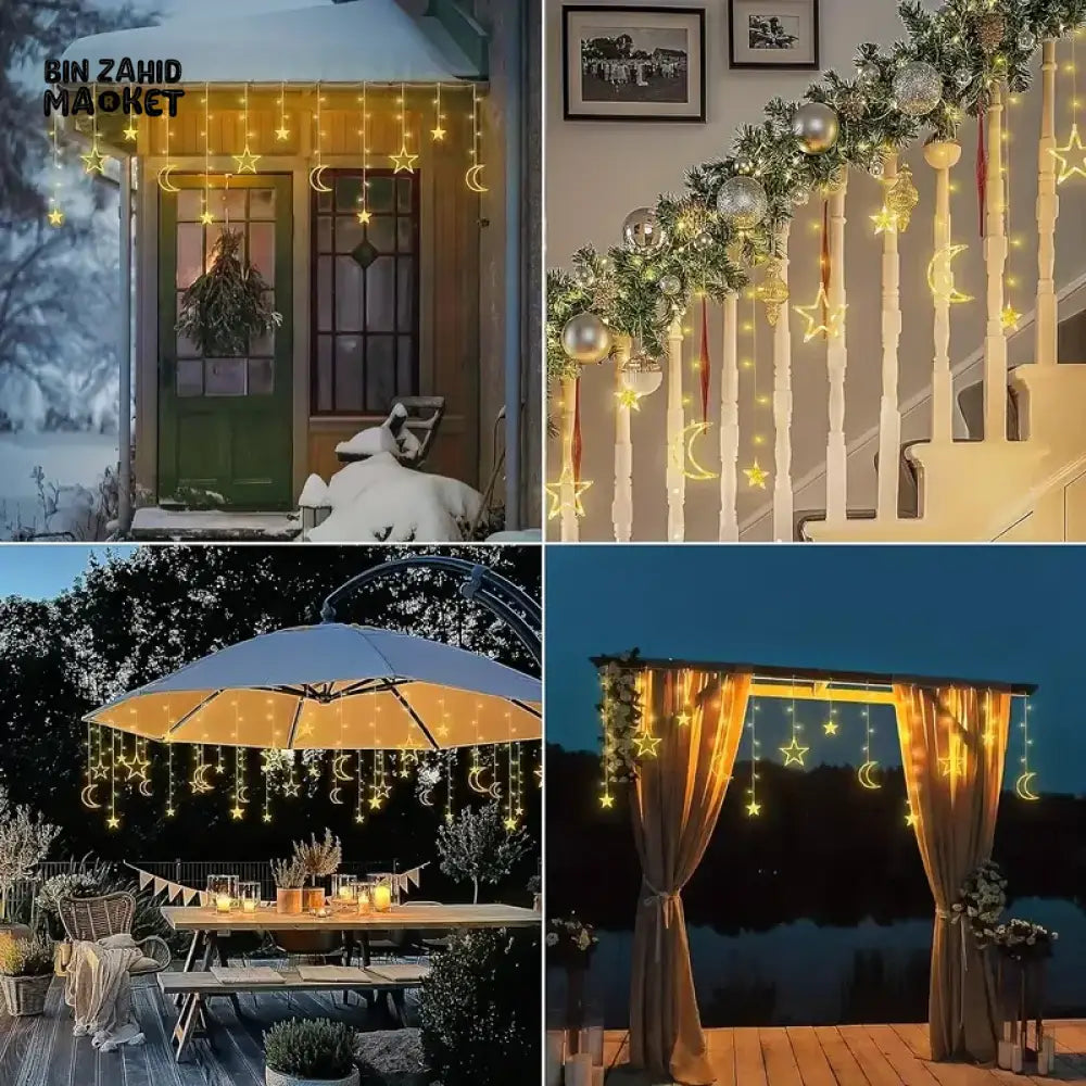 DECORA STAR & CRESCENT CURTAIN LED LIGHTS – WARM GLOW FESTIVE HOME DECOR