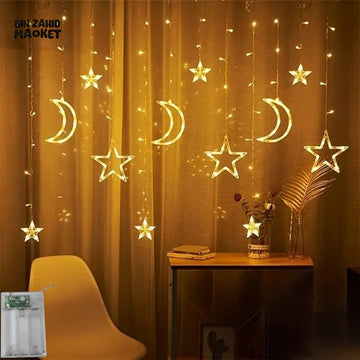 DECORA STAR & CRESCENT CURTAIN LED LIGHTS – WARM GLOW FESTIVE HOME DECOR