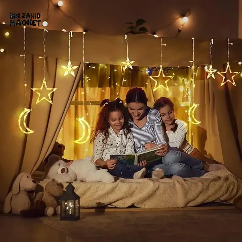 DECORA STAR & CRESCENT CURTAIN LED LIGHTS – WARM GLOW FESTIVE HOME DECOR
