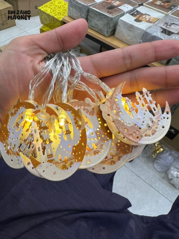 RAMADAN MOON & MOSQUE LED STRING LIGHTS – WARM GOLDEN HOME DECOR FAIRY LIGHTS