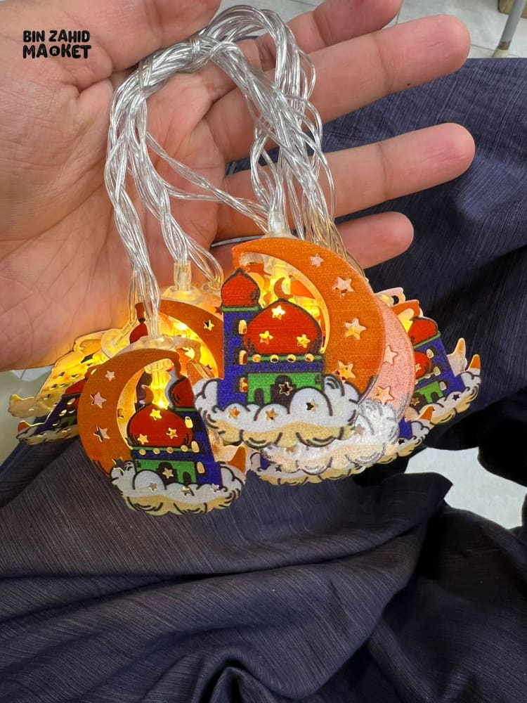 RAMADAN MOON & MOSQUE LED STRING LIGHTS – WARM GLOW ISLAMIC HOME DECOR