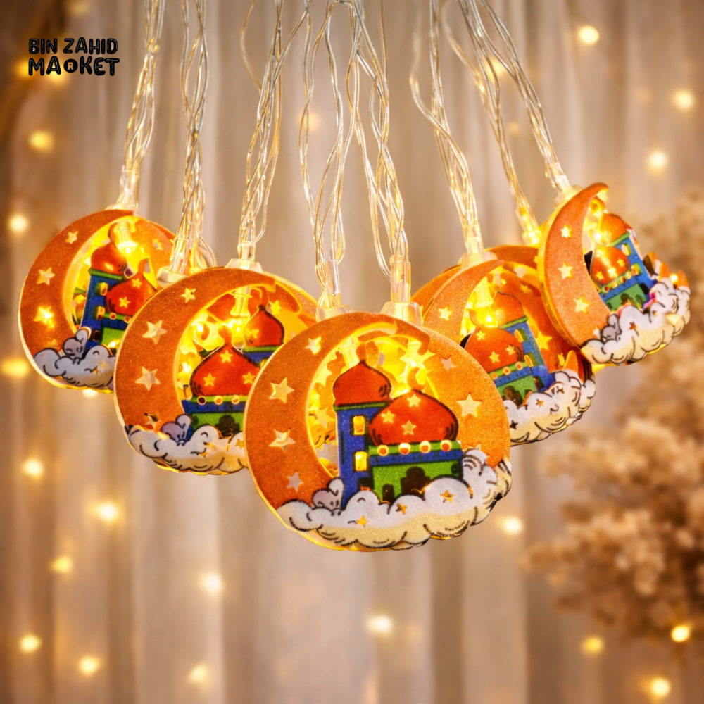 RAMADAN MOON & MOSQUE LED STRING LIGHTS – WARM GLOW ISLAMIC HOME DECOR