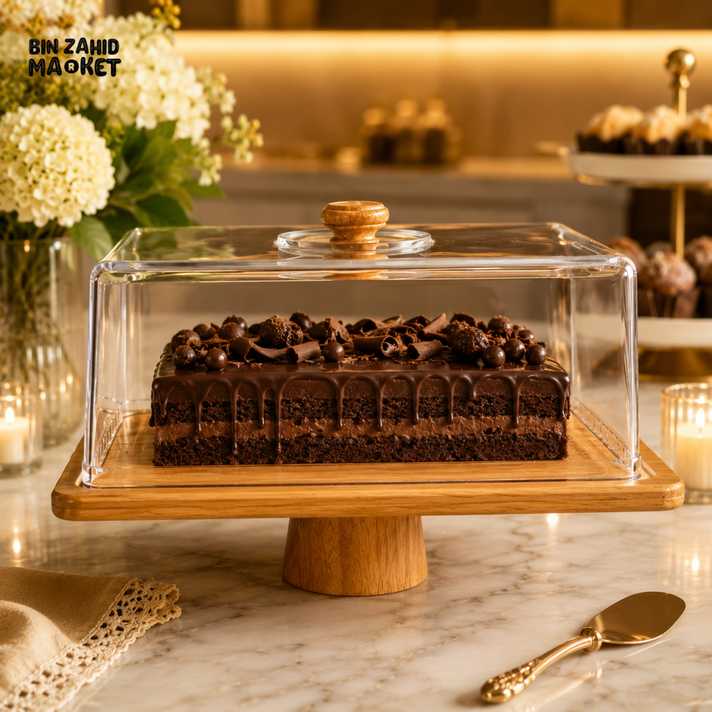 RECTANGLE CAKE STAND WITH ACRYLIC DOME