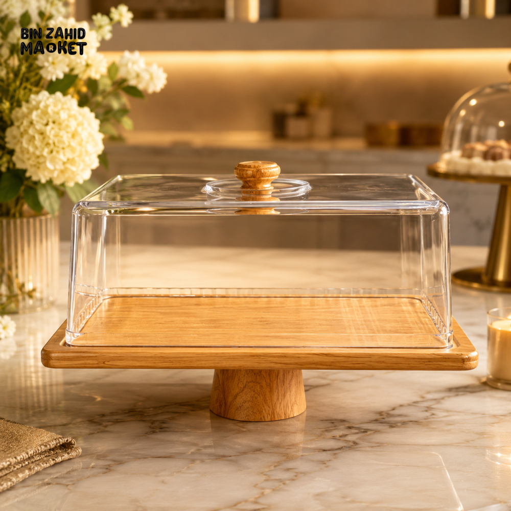 RECTANGLE CAKE STAND WITH ACRYLIC DOME