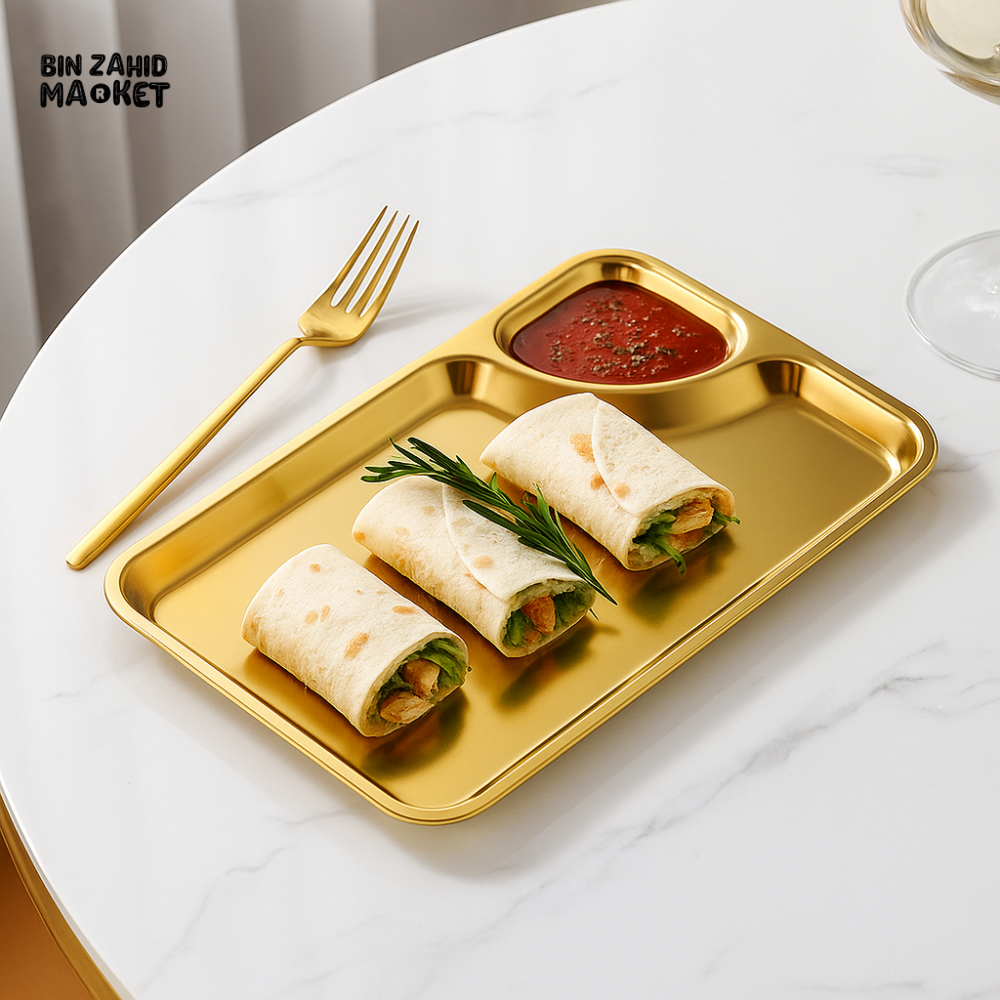 RECTANGULAR SNACK TRAY WITH SAUCE SECTION – LUXURY SERVING PLATE FOR WRAPS & DIPS - GODEN