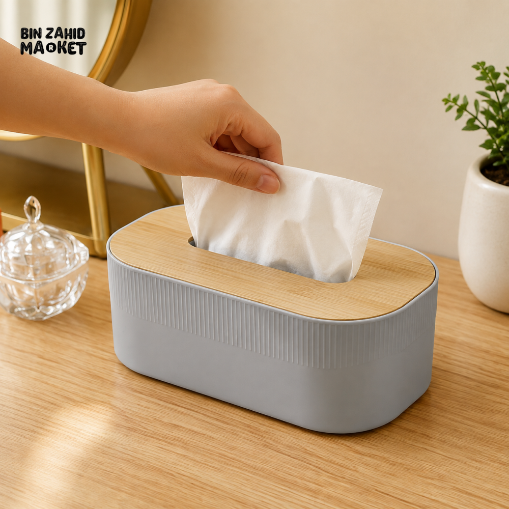RECTANGULAR TISSUE BOX WITH BAMBOO STYLE LID