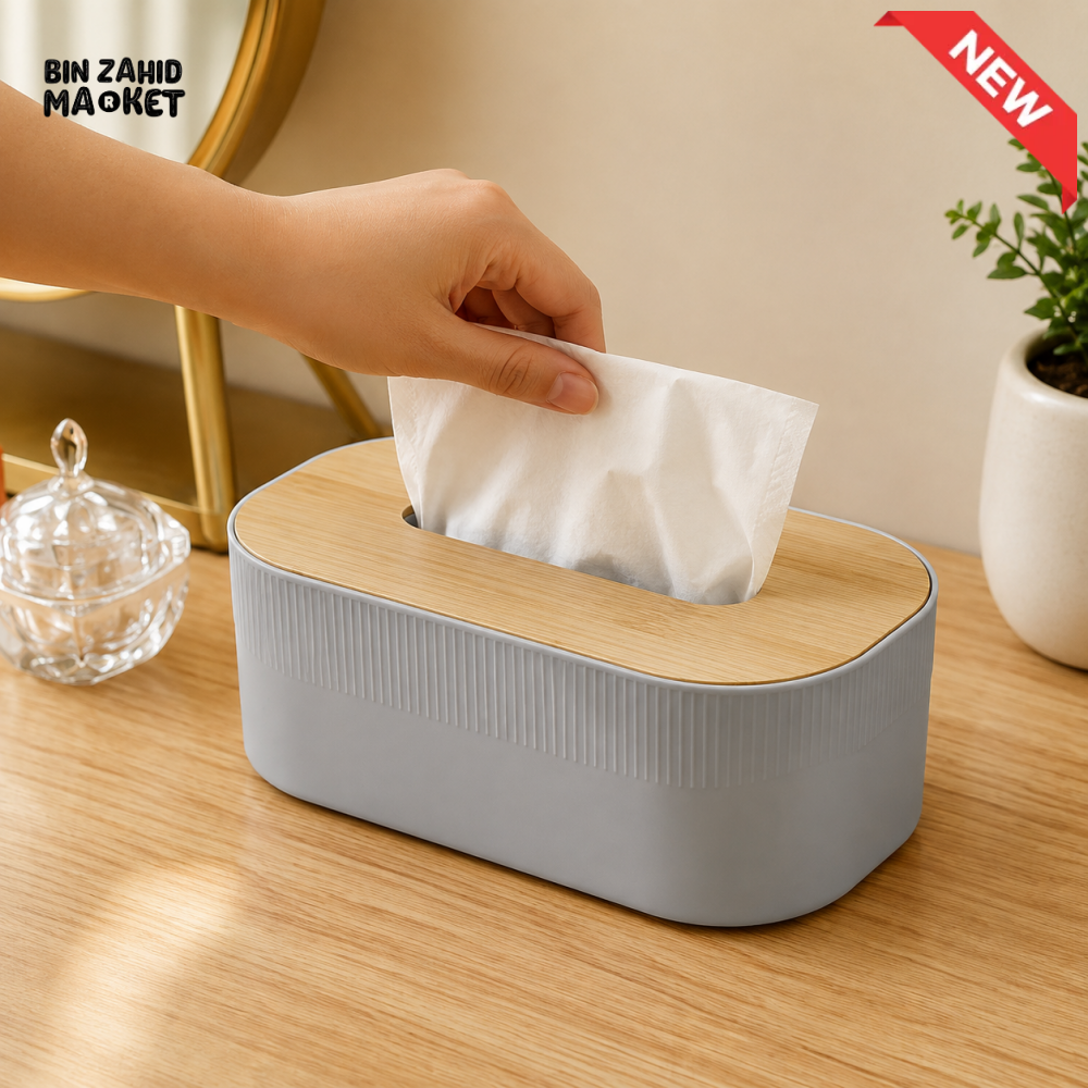 RECTANGULAR TISSUE BOX WITH BAMBOO STYLE LID