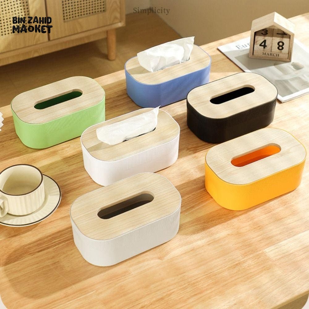 RECTANGULAR TISSUE BOX WITH BAMBOO STYLE LID