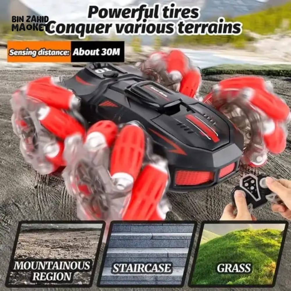 REMOTE CONTROL STUNT DRIFT CAR WITH WATCH CONTROLLER LIGHTS SOUNDS & REALISTIC SMOKE EFFECTS