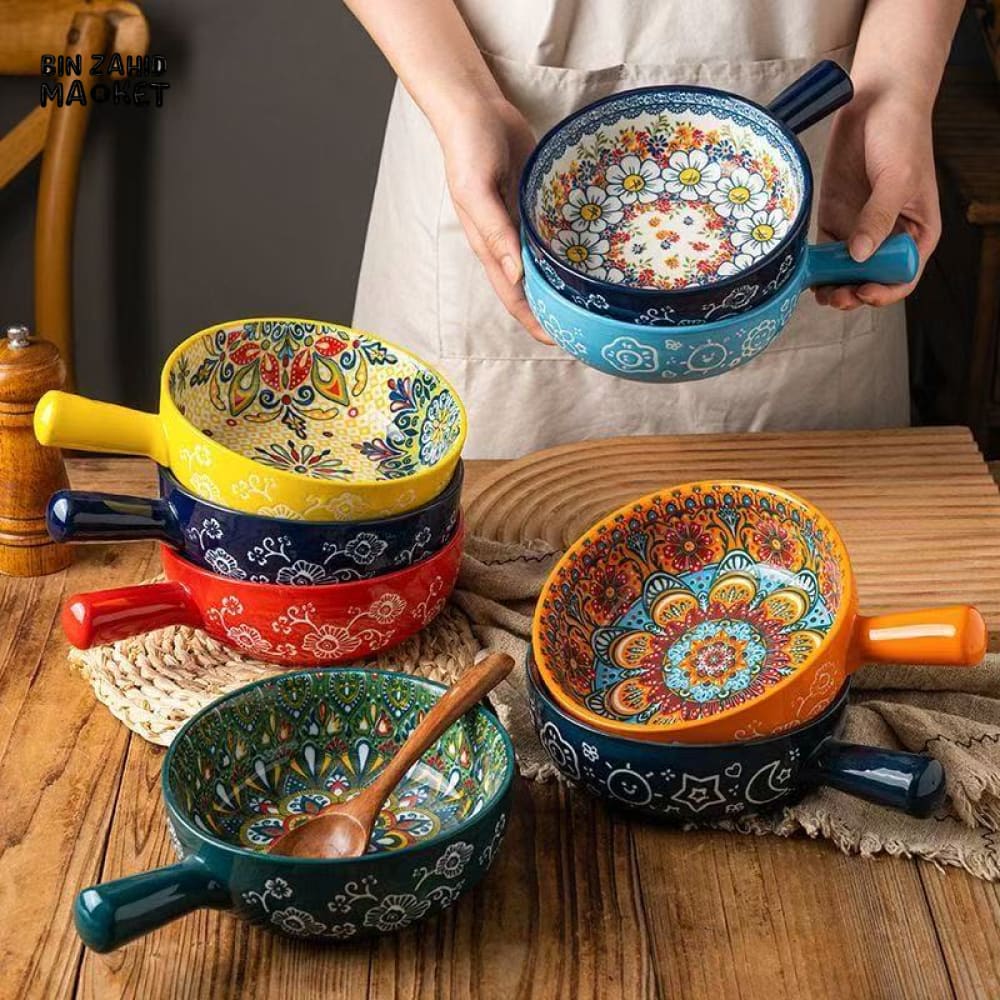RETRO CERAMIC BOWLS WITH HANDLES 1 PIECES – MULTIPURPOSE RICE NOODLE & SALAD BOWLS
