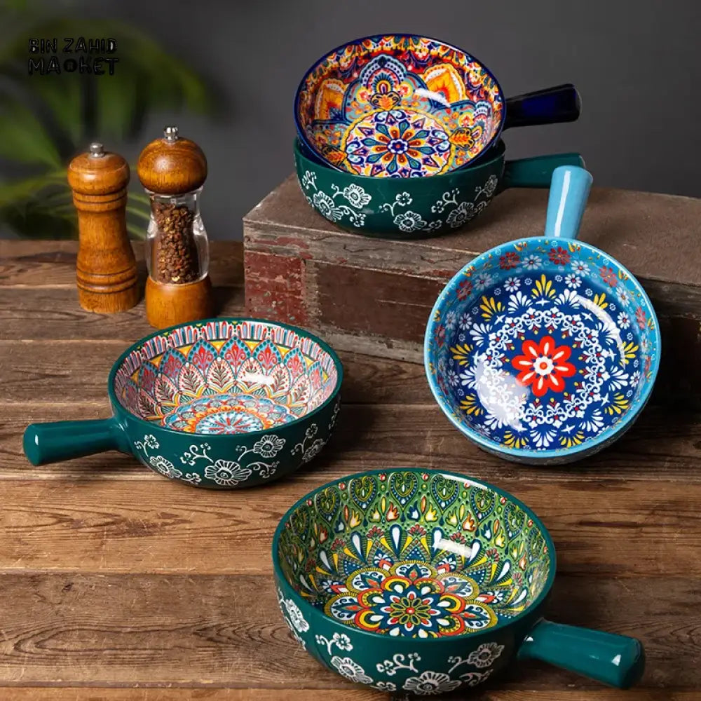 RETRO CERAMIC BOWLS WITH HANDLES 1 PIECES – MULTIPURPOSE RICE NOODLE & SALAD BOWLS