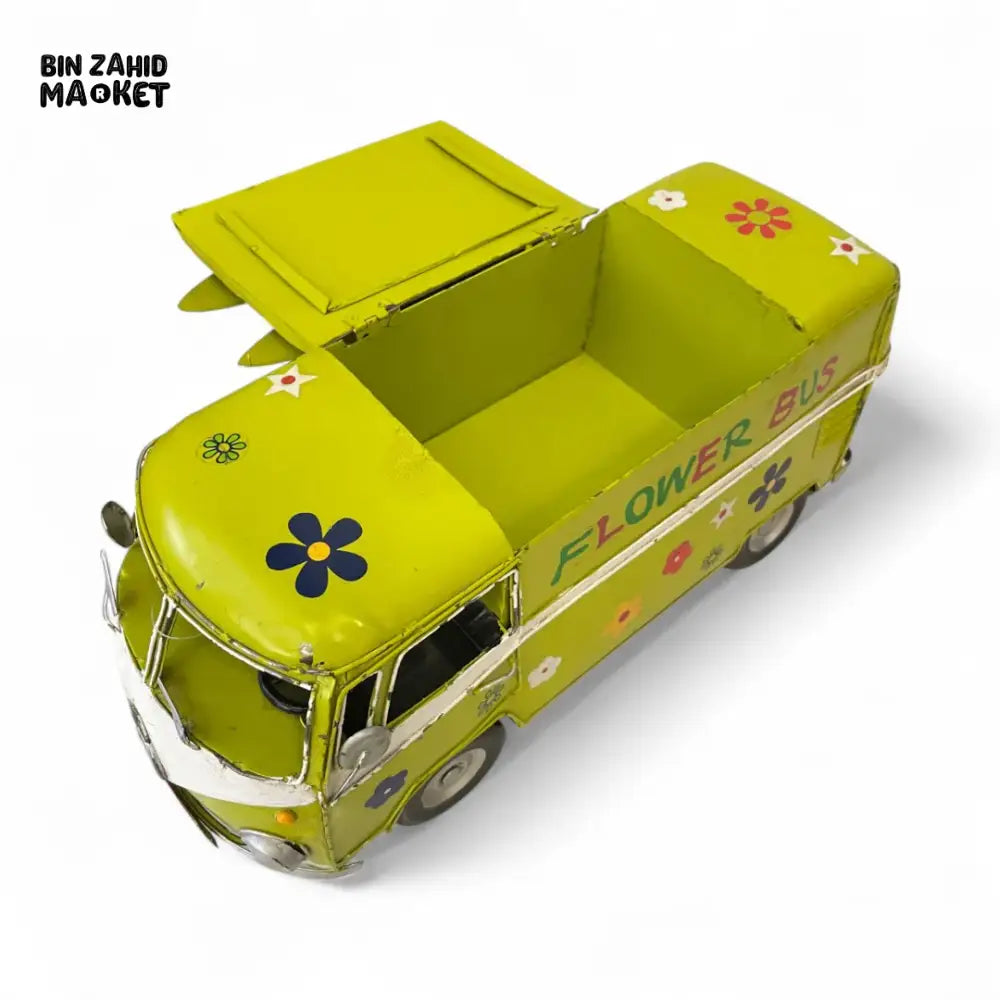 RETRO FLOWER BUS MINIATURE – VINTAGE DECOR VAN WITH SURFBOARD TOP