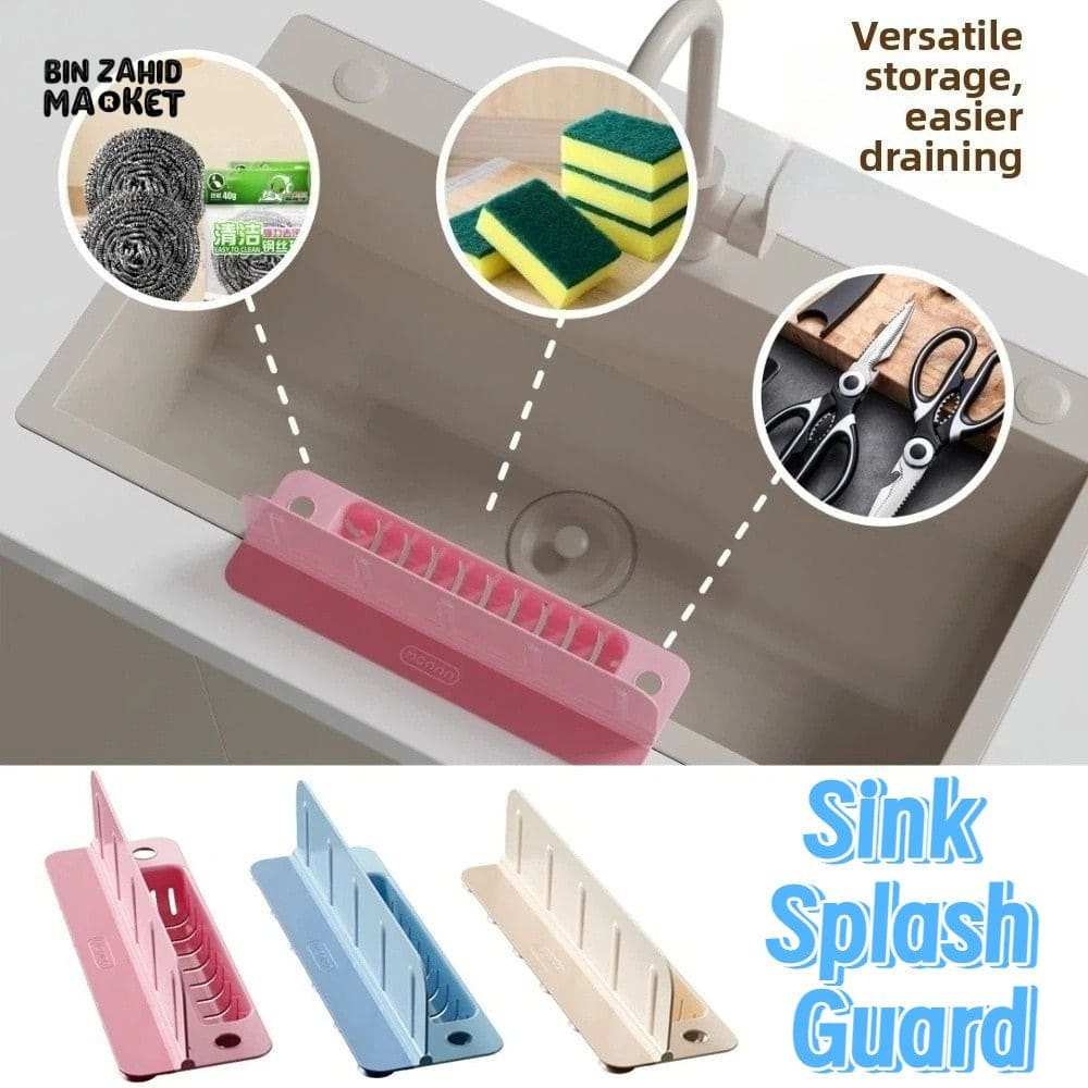 REUSABLE KITCHEN SINK WATER DEFLECTOR PLATE WITH SUCTION CUP – SPLASH-PROOF SOAP & SPONGE RACK