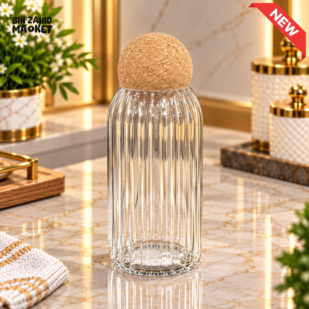 RIBBED GLASS TUMBLER WITH CORK LID - LARGE - Tumblers
