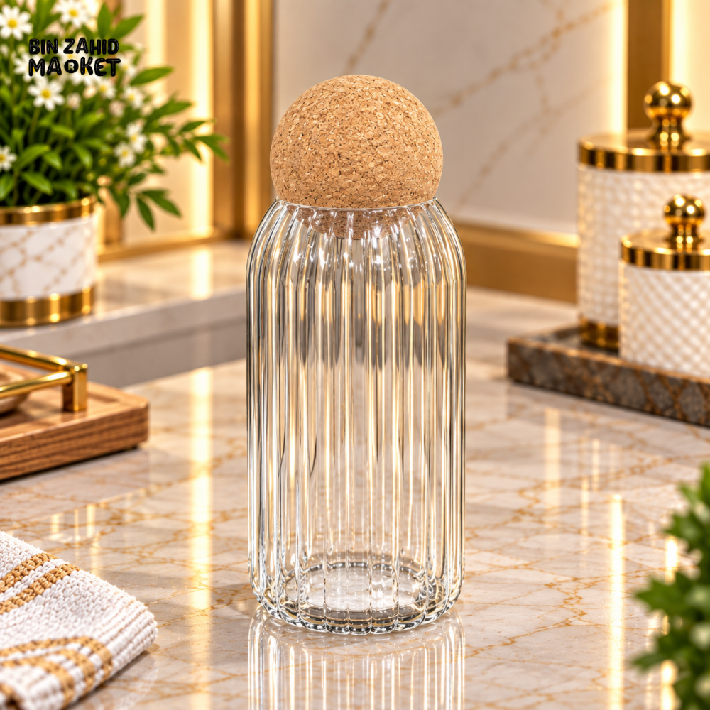 RIBBED GLASS TUMBLER WITH CORK LID - LARGE - Tumblers