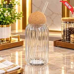 RIBBED GLASS TUMBLER WITH CORK LID - SMALL - Tumblers
