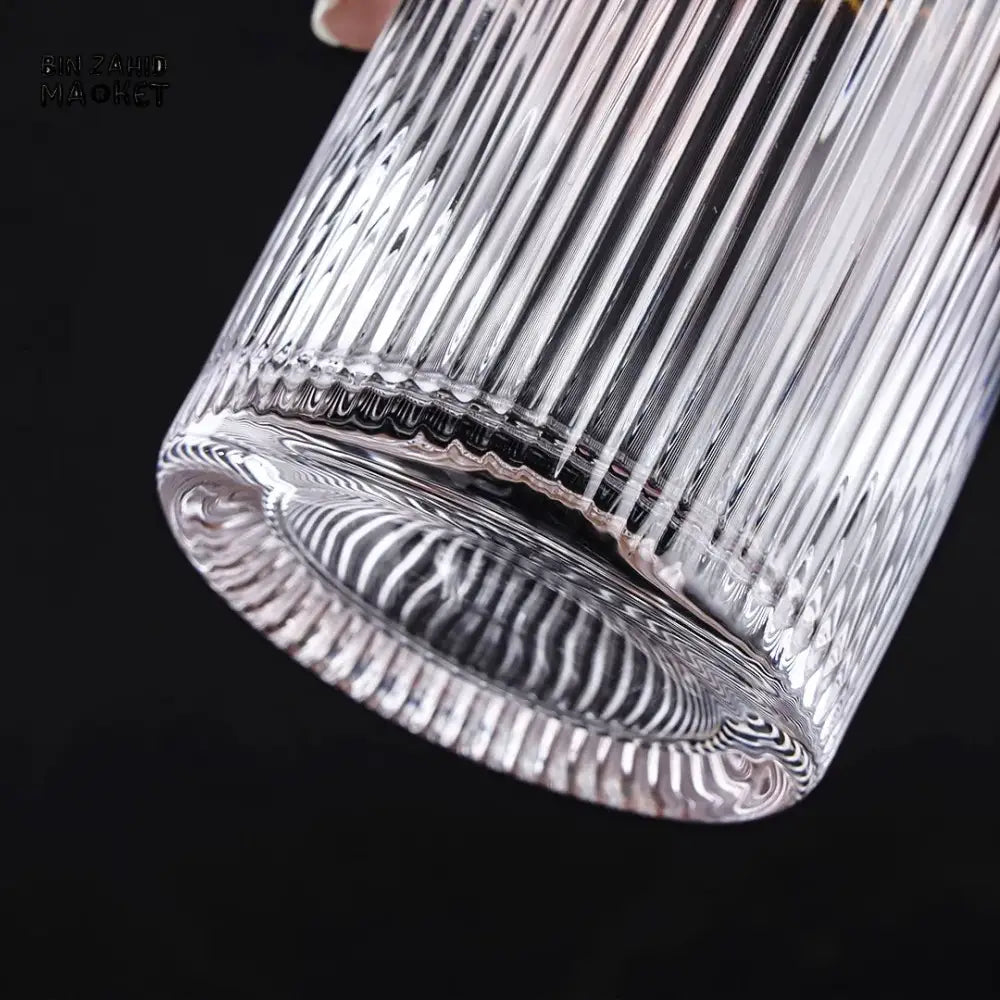 RIBBED GOLD RIM CRYSTAL GLASS SET – 250ML / 9OZ SET OF 6 PIECES ELEGANT DRINKWARE FOR HOME & DINING