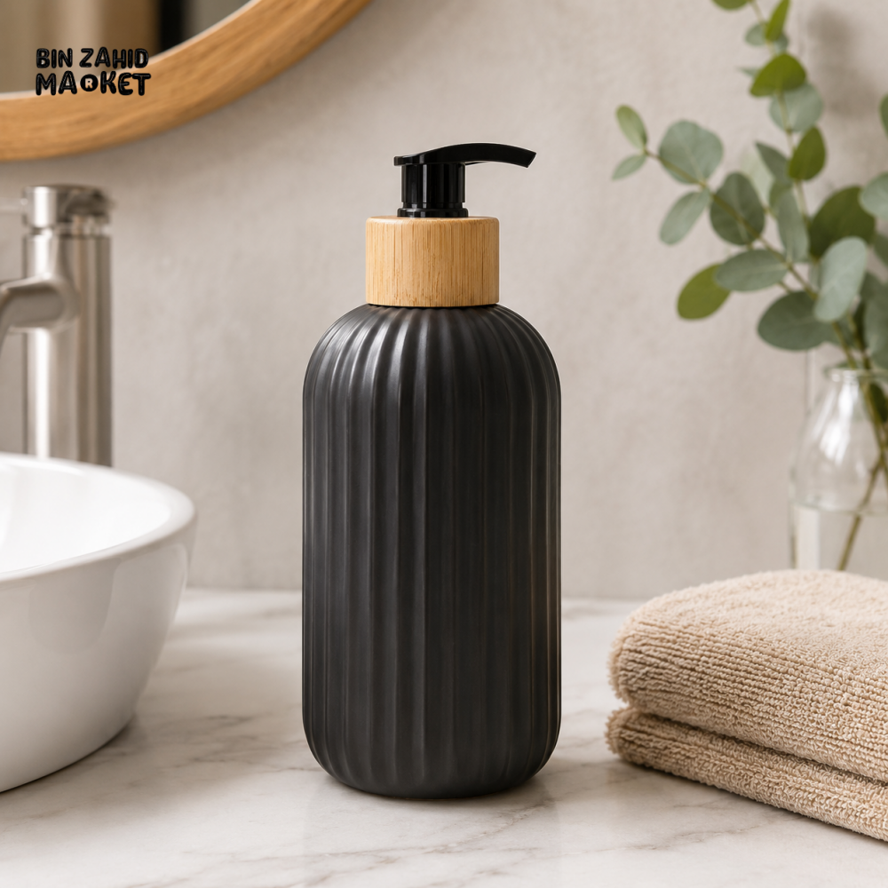 RIBBED LIQUID SOAP DISPENSER BOTTLE - 1 PCS - BLACK - Soap & Toothbrush Accessories