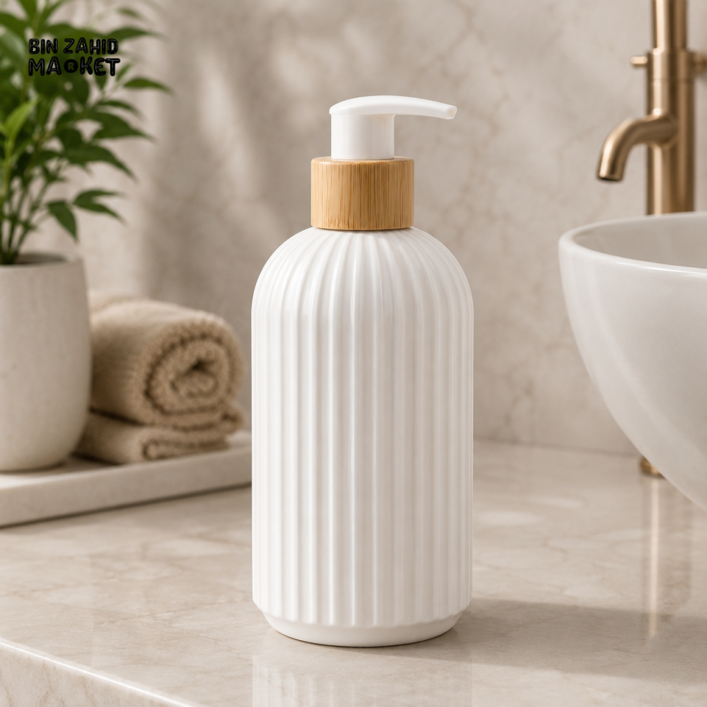 RIBBED LIQUID SOAP DISPENSER BOTTLE - 1 PCS - WHITE - Soap & Toothbrush Accessories