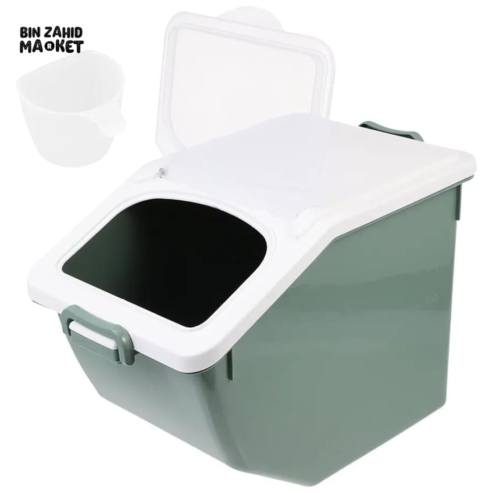 RICE STORAGE BOX – LARGE CAPACITY FOOD CONTAINER & DISPENSER FOR FLOUR CEREAL PET FOOD KITCHEN STORAGE ORGANIZER