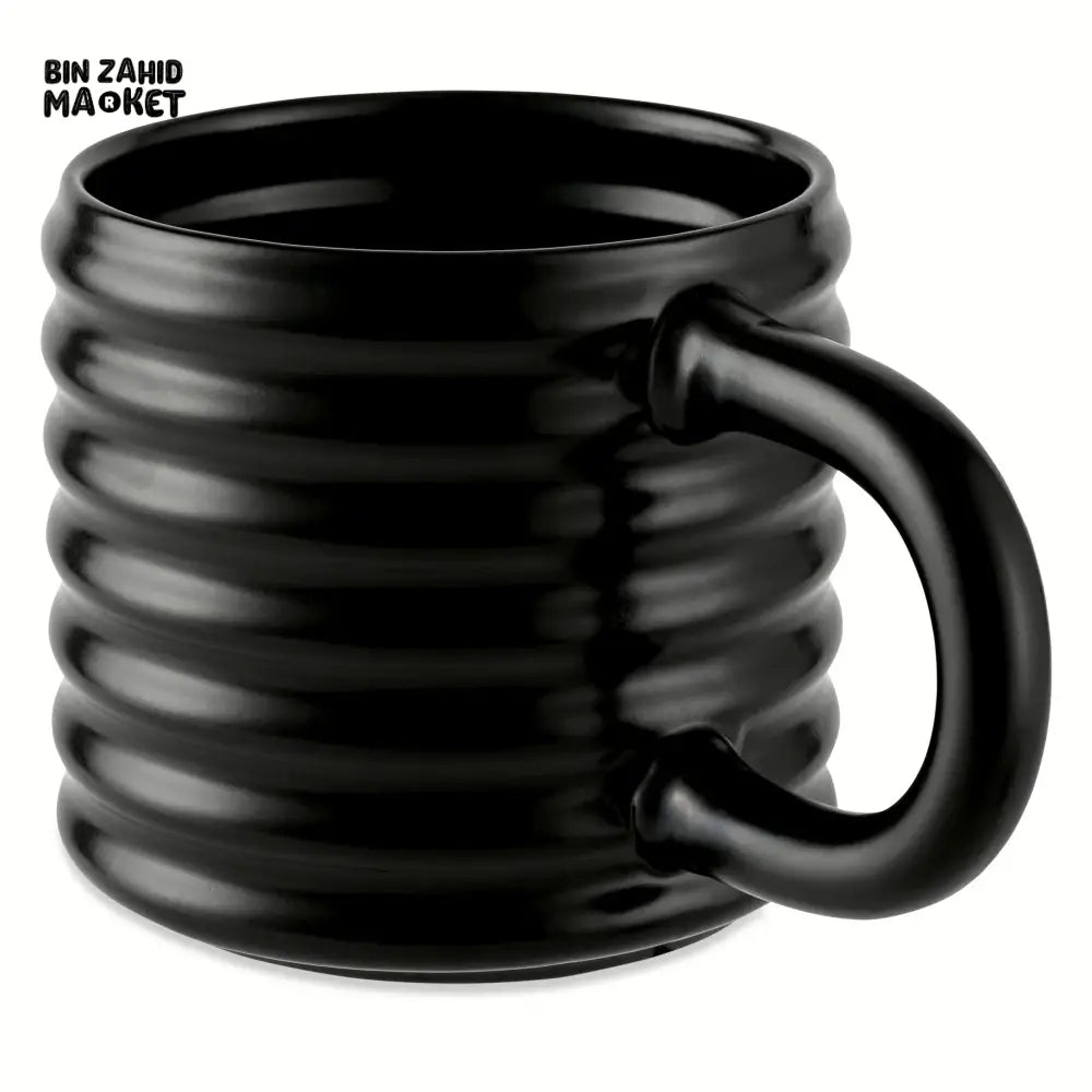 RIPPLE STYLE 580ML CERAMIC MUG MODERN WAVE DESIGN - BLACK