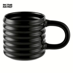 RIPPLE STYLE 580ML CERAMIC MUG MODERN WAVE DESIGN - BLACK
