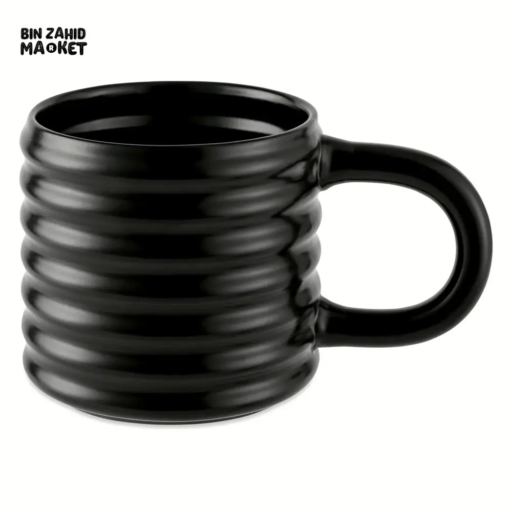 RIPPLE STYLE 580ML CERAMIC MUG MODERN WAVE DESIGN - BLACK