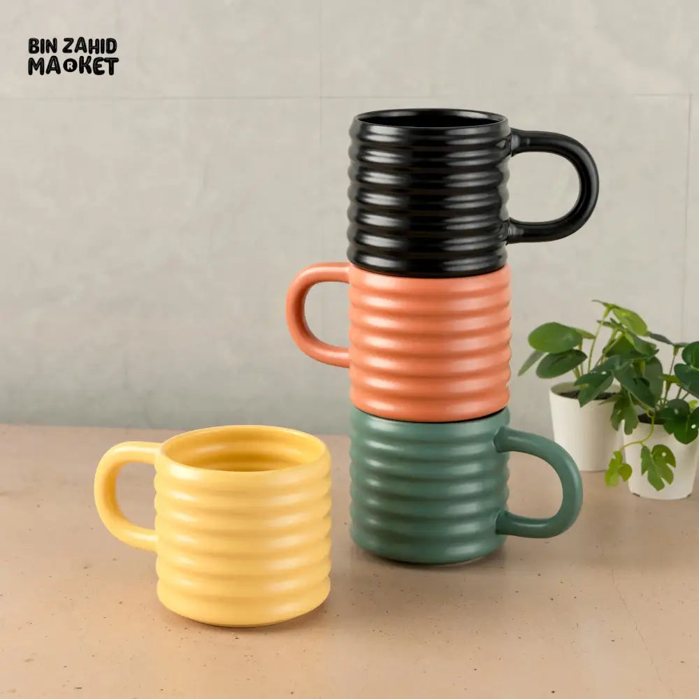 RIPPLE STYLE 580ML CERAMIC MUG MODERN WAVE DESIGN - ORANGE
