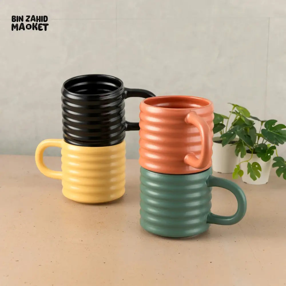 RIPPLE STYLE 580ML CERAMIC MUG MODERN WAVE DESIGN - YELLOW