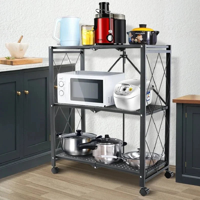 Foldable Kitchen Trolley Black