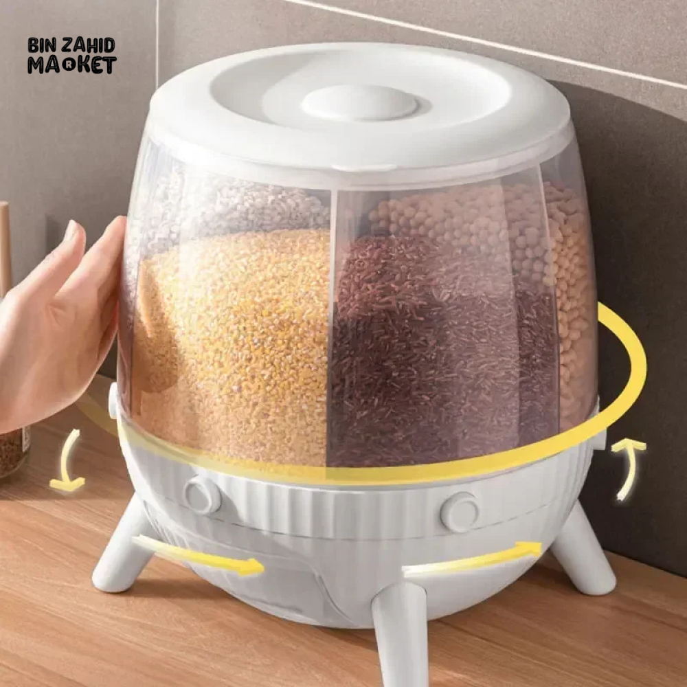 ROTARY RICE STORAGE CONTAINER 5KG – 360° SEALED GRAIN BIN INSECT-PROOF KITCHEN BOX