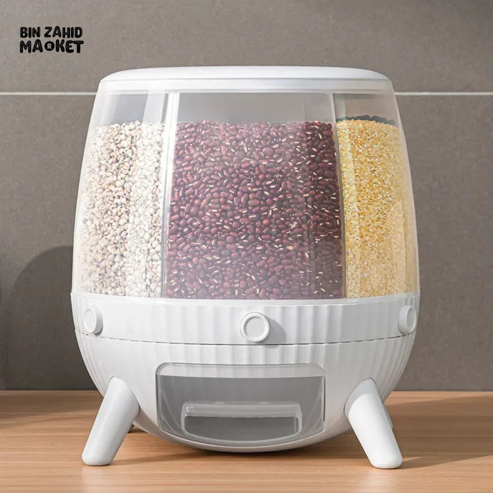 ROTARY RICE STORAGE CONTAINER 5KG – 360° SEALED GRAIN BIN INSECT-PROOF KITCHEN BOX