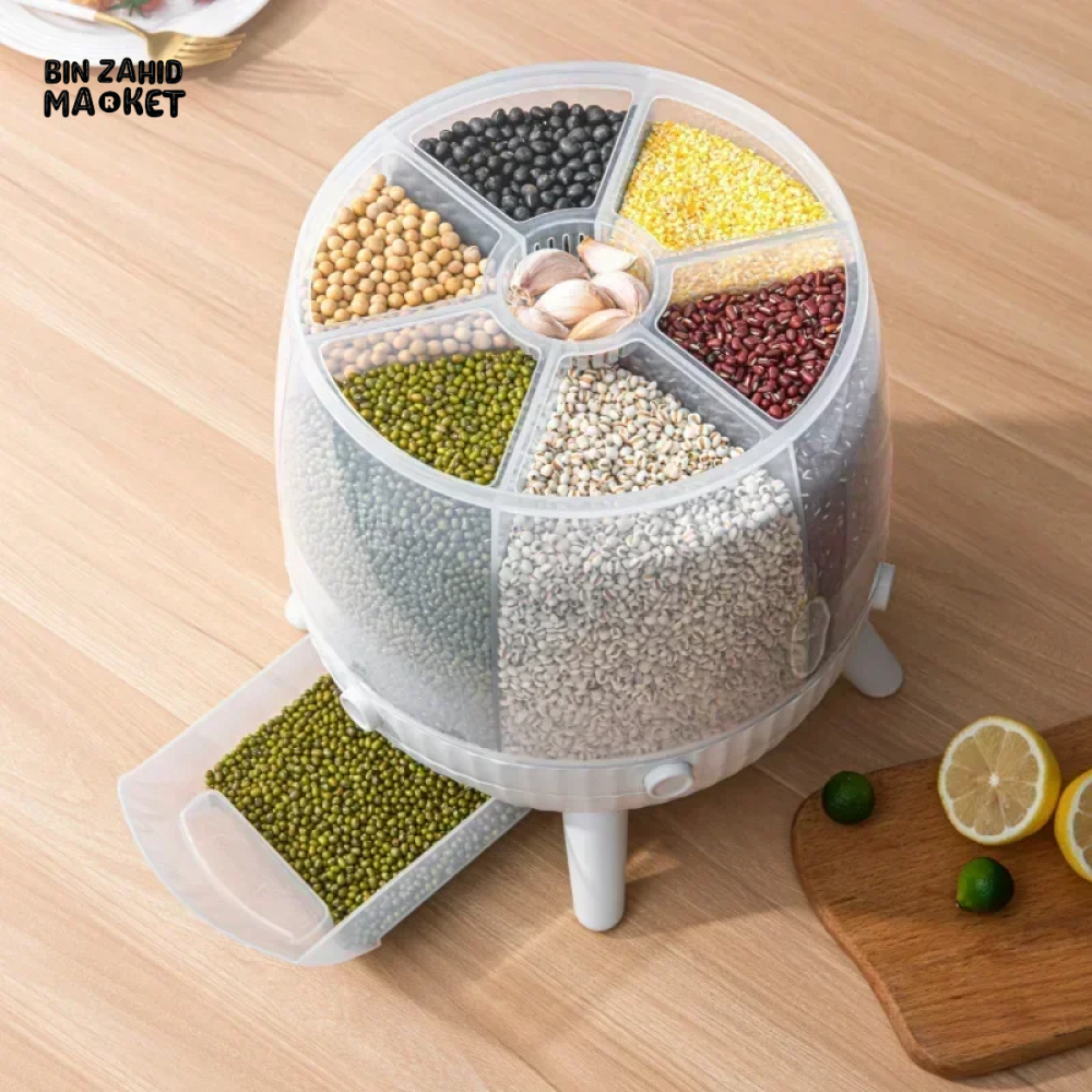 ROTARY RICE STORAGE CONTAINER 5KG – 360° SEALED GRAIN BIN INSECT-PROOF KITCHEN BOX