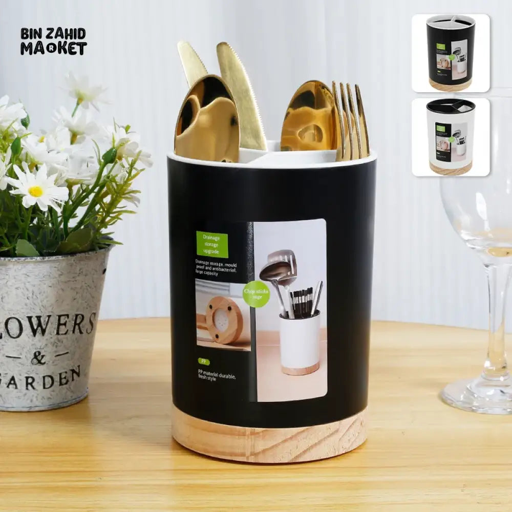 ROTATING 3-COMPARTMENT UTENSIL ORGANIZER – MULTI-GRID DISH DRAINER CHOPSTICK & SPOON HOLDER WITH REMOVABLE DIVIDER