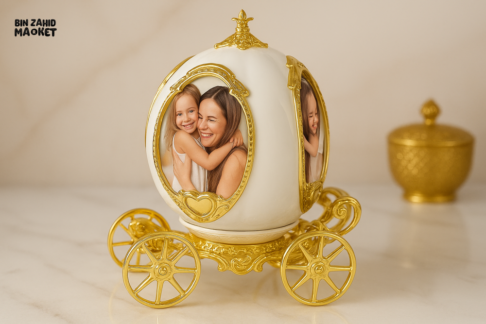 ROTATING DECORATIVE PHOTO FRAME WITH PUMPKIN CAR MUSIC BOX – CUSTOM 4-PHOTO PERSONALIZED DESK FRAME