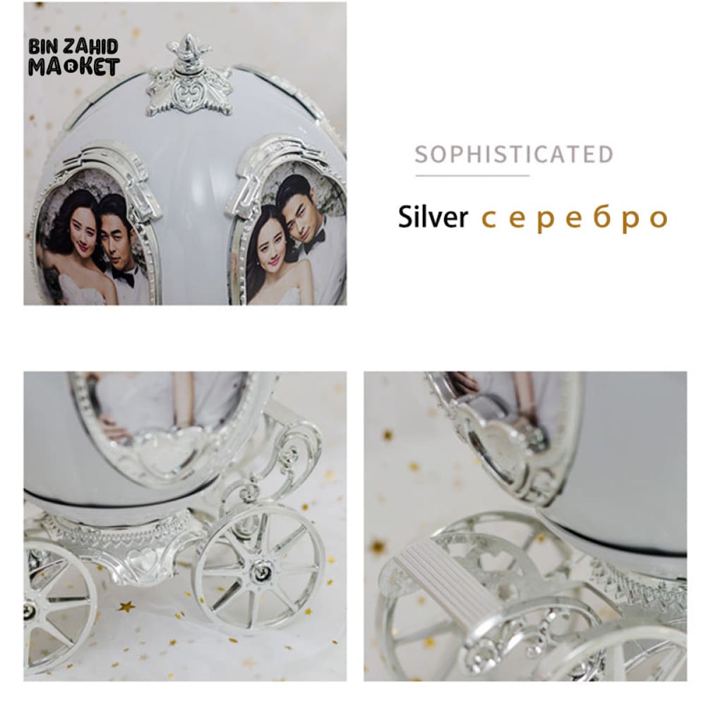 ROTATING DECORATIVE PHOTO FRAME WITH PUMPKIN CAR MUSIC BOX – CUSTOM 4-PHOTO PERSONALIZED DESK FRAME