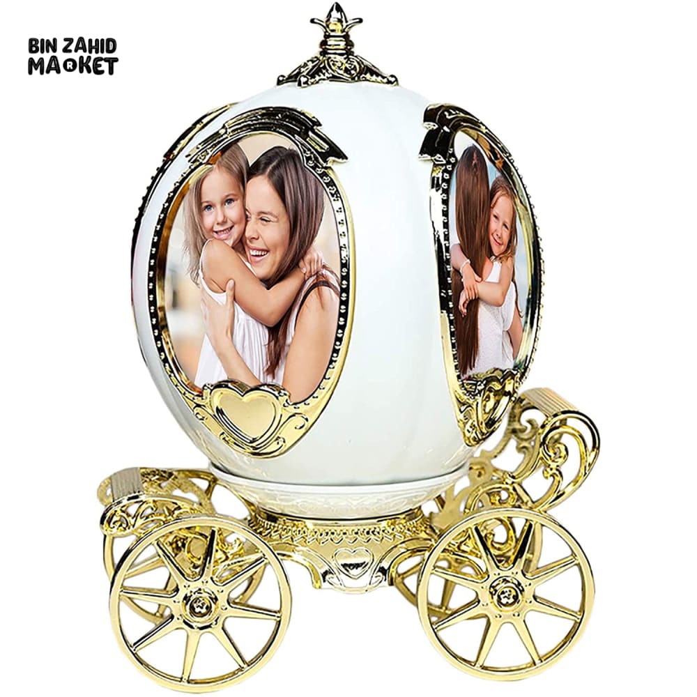 ROTATING DECORATIVE PHOTO FRAME WITH PUMPKIN CAR MUSIC BOX – CUSTOM 4-PHOTO PERSONALIZED DESK FRAME