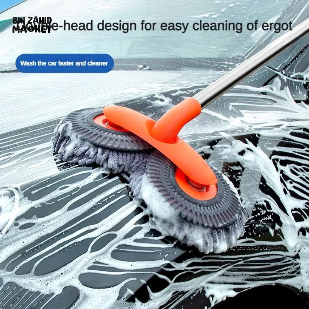 ROTATING DOUBLE BRUSH CAR WASH MOP TELESCOPIC ROOF WINDOW CLEANING ACCESSORIES