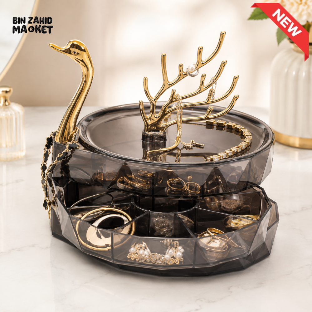 ROTATING JEWELRY ORGANIZER WITH DEER & SWAN HOLDERS