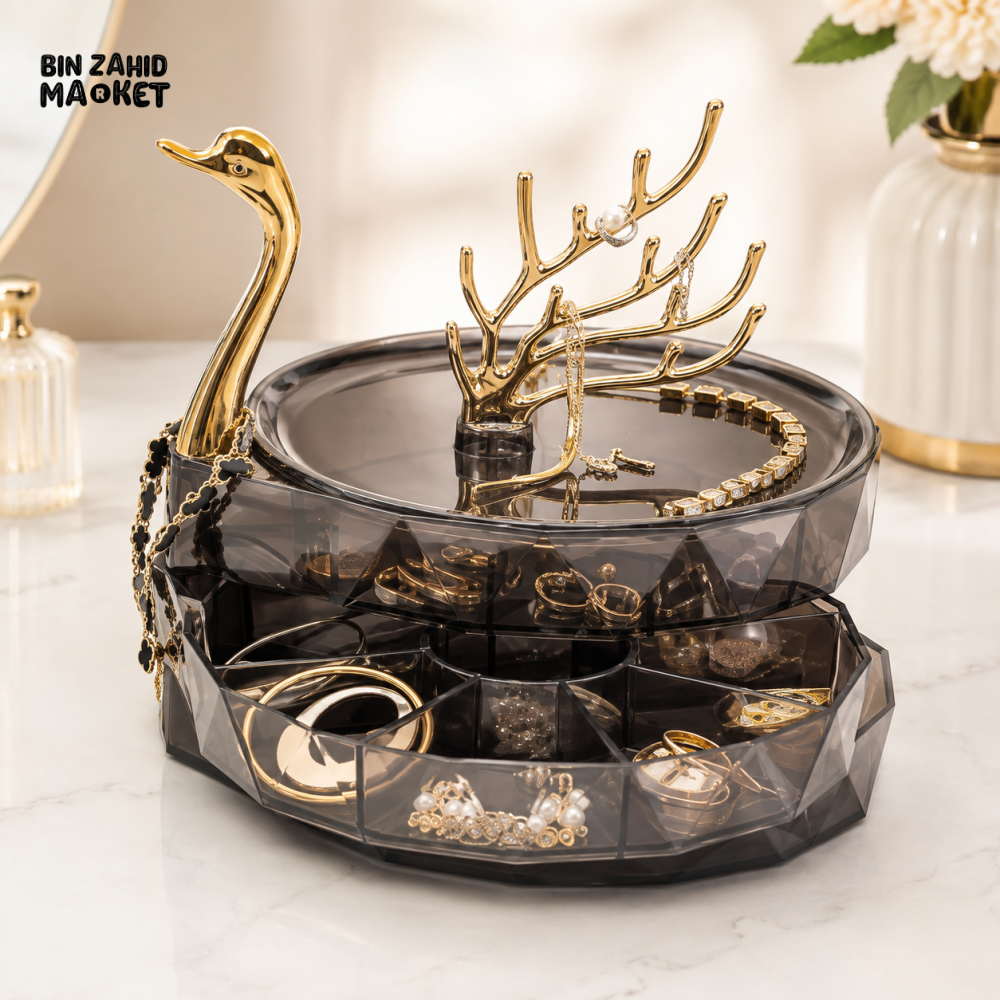 ROTATING JEWELRY ORGANIZER WITH DEER & SWAN HOLDERS