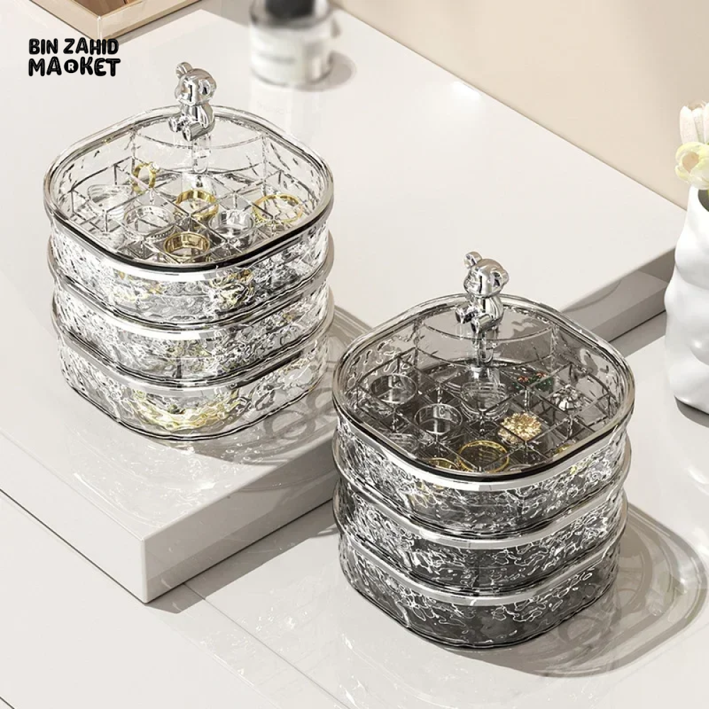 ROTATING JEWELRY STORAGE BOX – DUSTPROOF ORGANIZER FOR EARRINGS HAIRPINS & NECKLACES