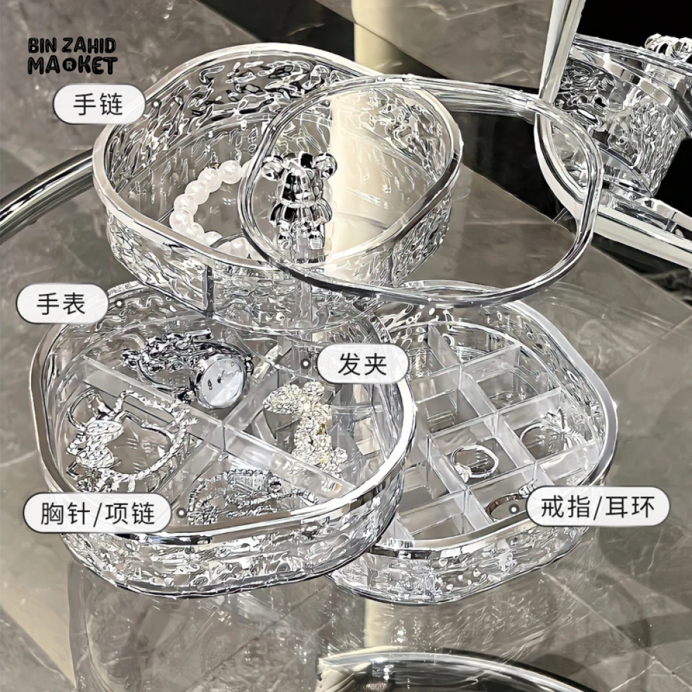 ROTATING JEWELRY STORAGE BOX – DUSTPROOF ORGANIZER FOR EARRINGS HAIRPINS & NECKLACES