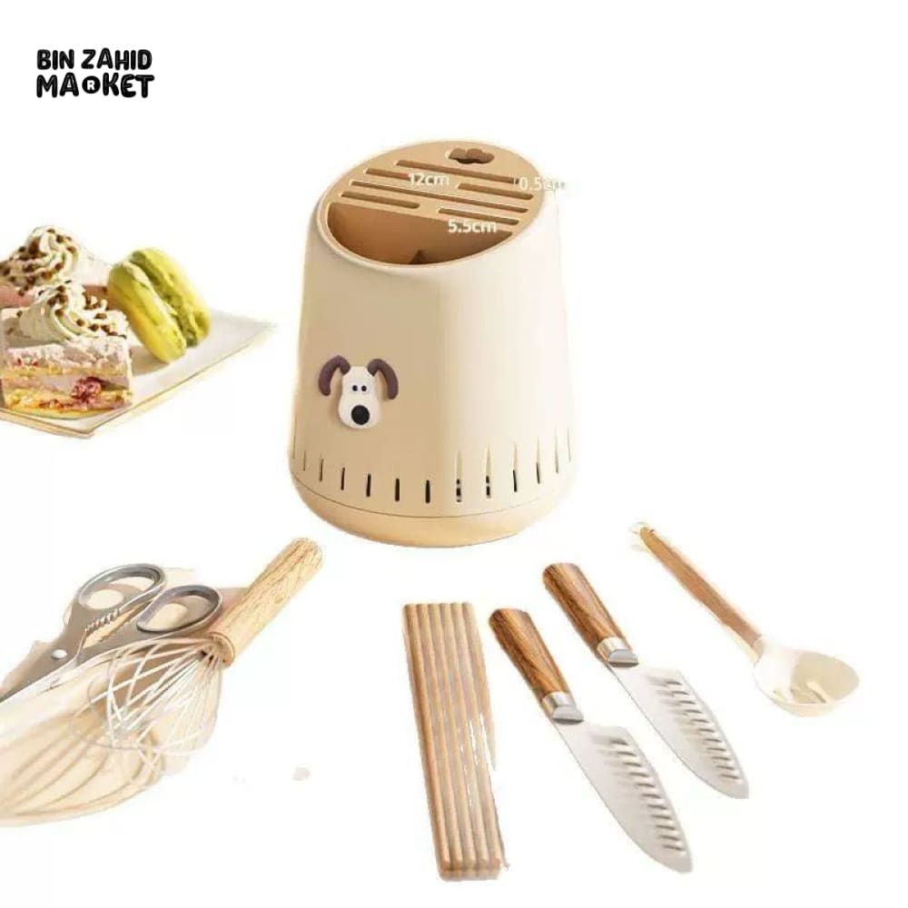 ROTATING JUMBO SPOON & KNIFE STAND LARGE CAPACITY UTENSIL HOLDER FOR KITCHEN ORGANIZATION
