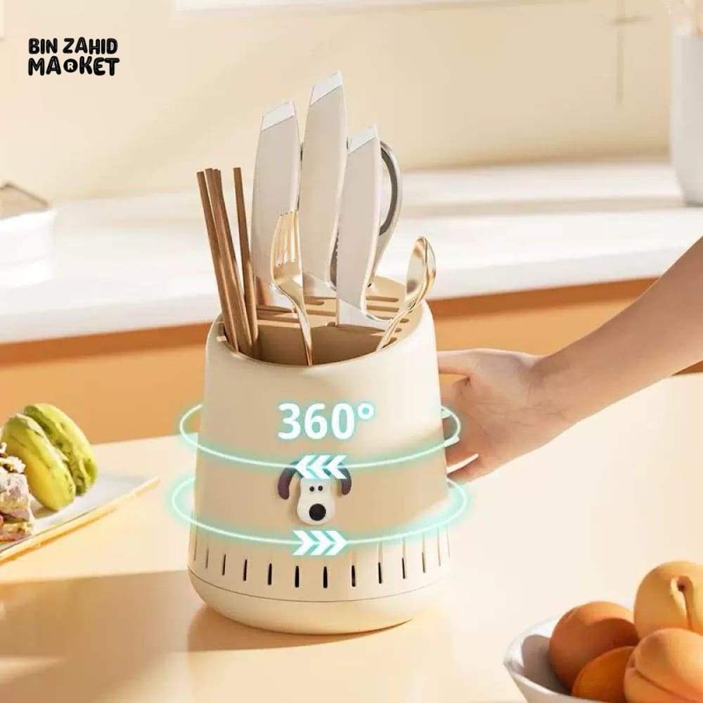 ROTATING JUMBO SPOON & KNIFE STAND LARGE CAPACITY UTENSIL HOLDER FOR KITCHEN ORGANIZATION